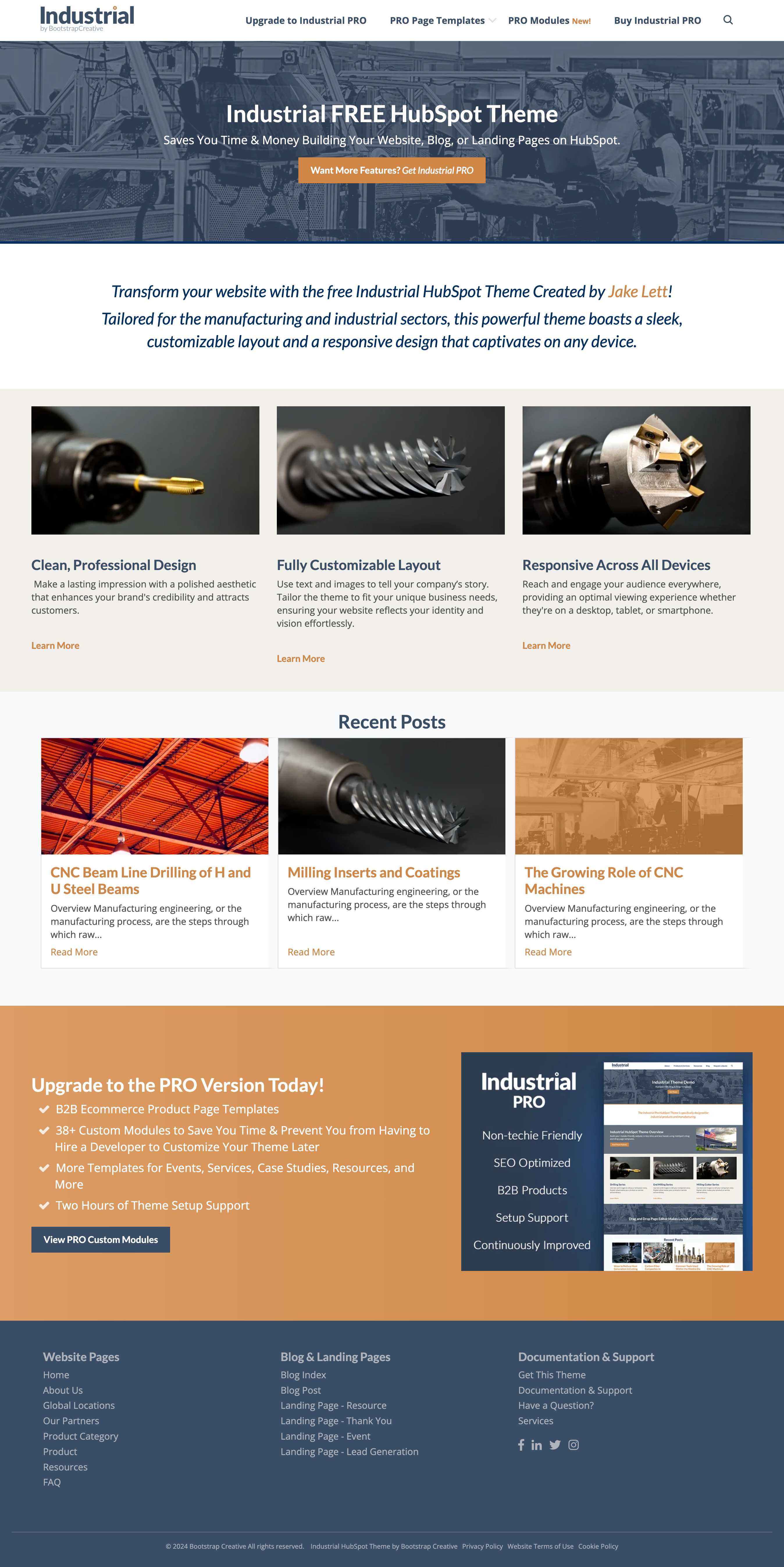 Homepage Desktop - Industrial Free HubSpot Theme, Website Templates for Manufacturing & Machinery